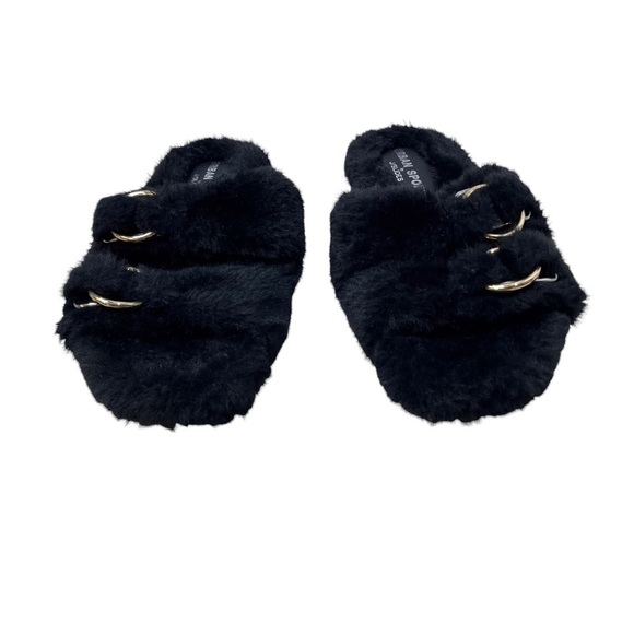 Urban Sport by J Slide Babee Faux Fur Sandal Slide Black Size 8 Double Buckle - Picture 3 of 9
